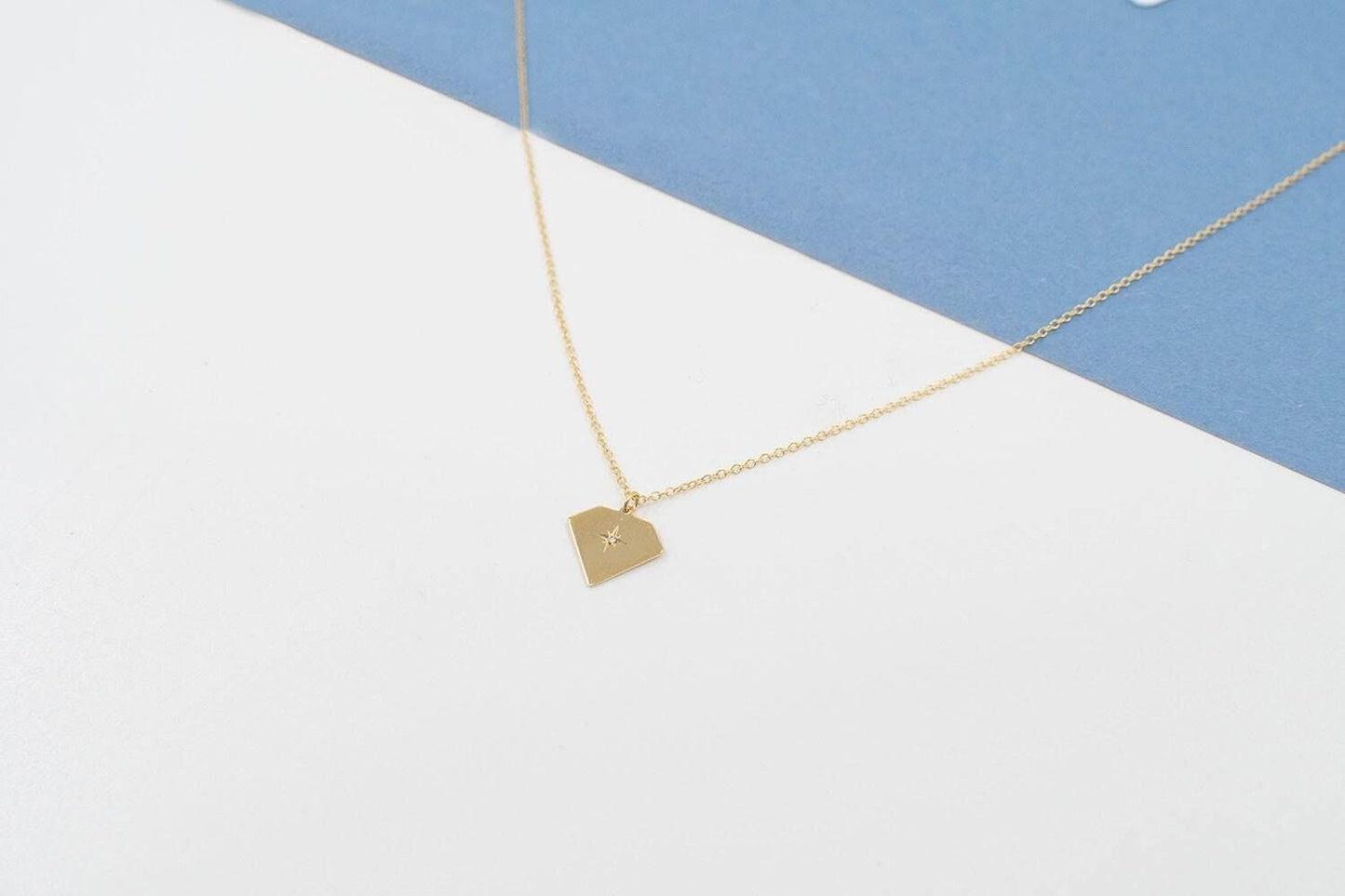14K Diamond Necklace Solid Gold Tiny Pendant Minimalist Everyday Real Christmas Gift for Her