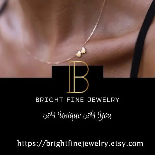 14K Double Heart Necklace | Personalized Solid Gold | initial | Engraved | Handmade Jewelry