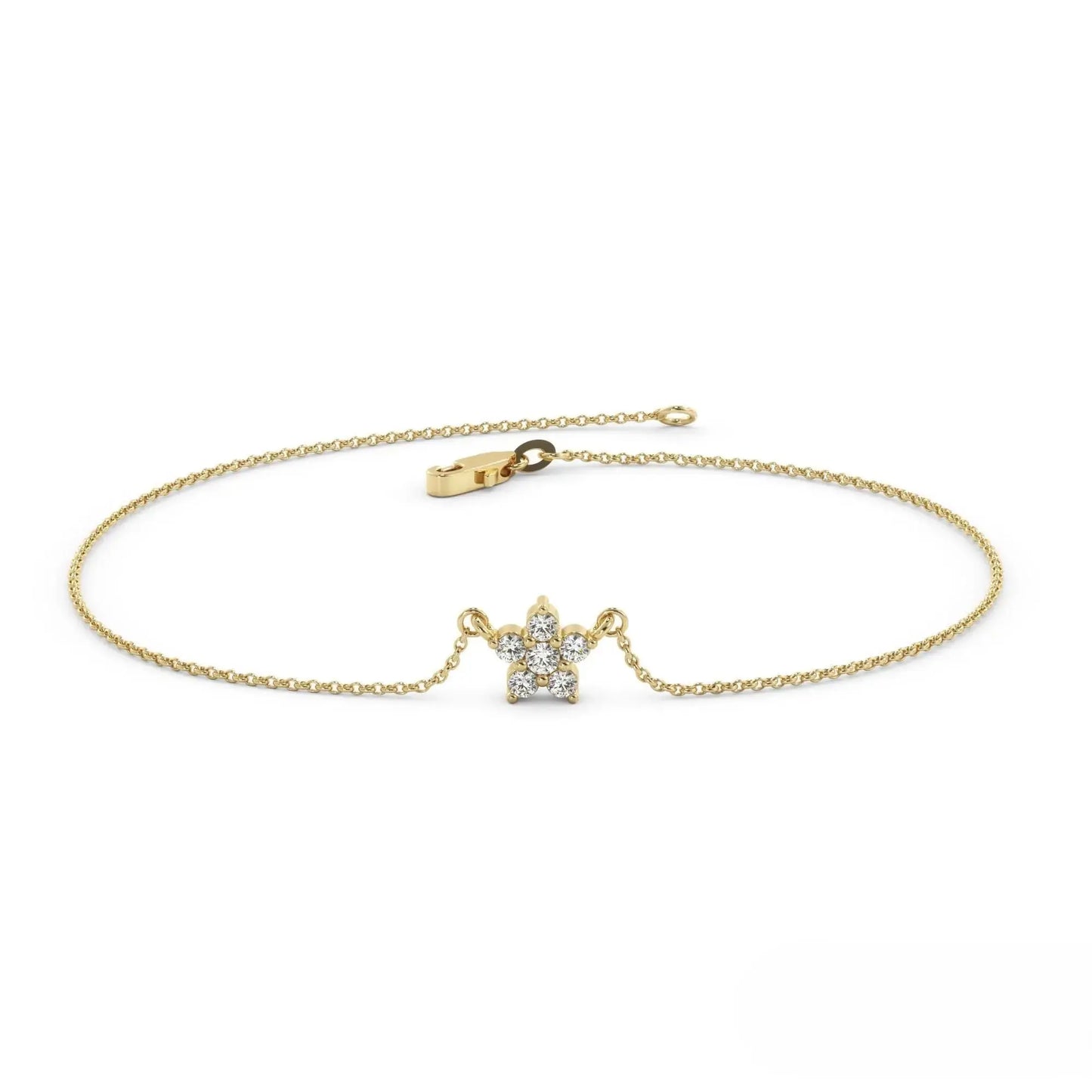 Delicate 14k Gold Floral Diamond Bracelet with a star charm for elegant gifting