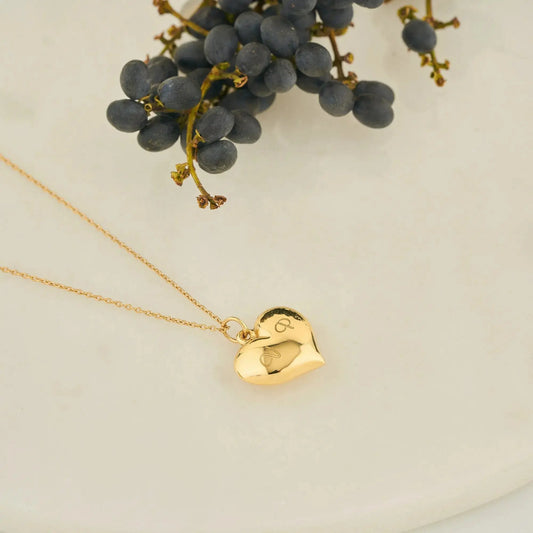 14K Gold Heart Necklace, Personalized Heart Necklace, Dainty Gold Heart Necklace, Solid Gold Necklace, Handmade Jewelry, Mothers Day Gift