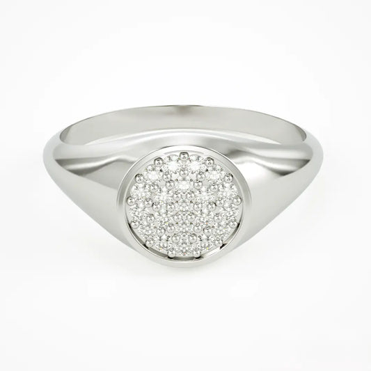 Silver signet ring with diamond cluster in 14k gold pavé setting for elegance