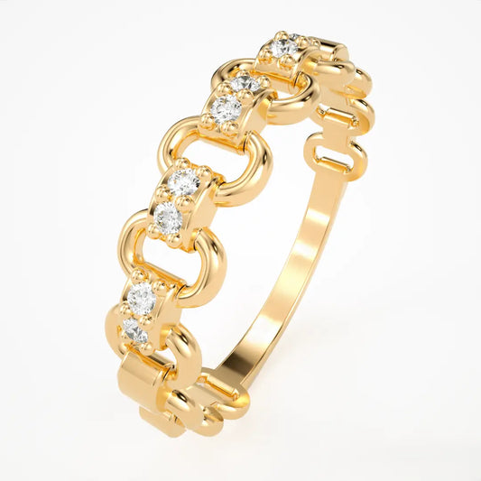 14k Gold Twisted Rope Ring with Diamond Accents in Rose Gold featuring a linked chain design