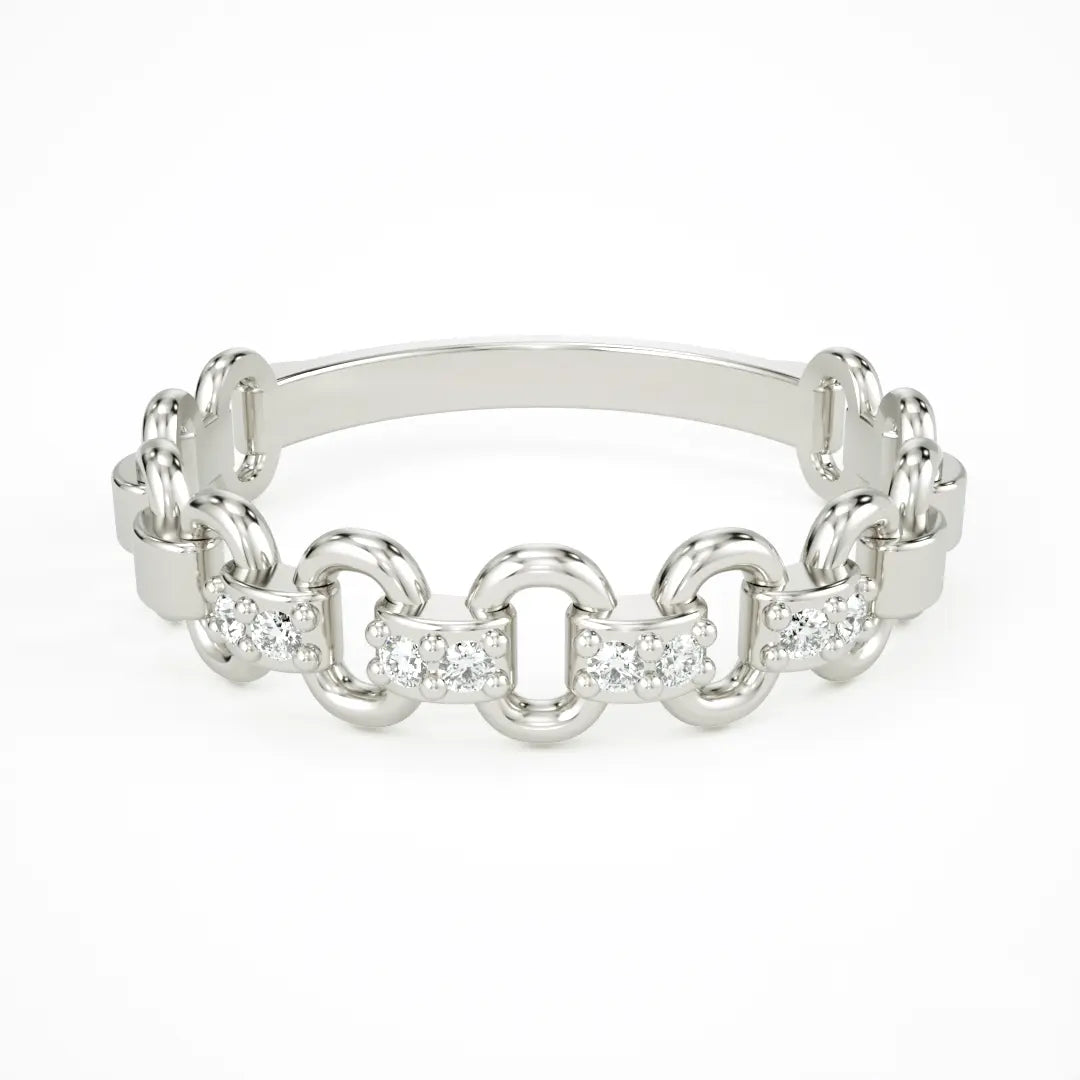 Silver chain-link ring with diamond accents on 14k Gold Twisted Rope Ring in Rose Gold