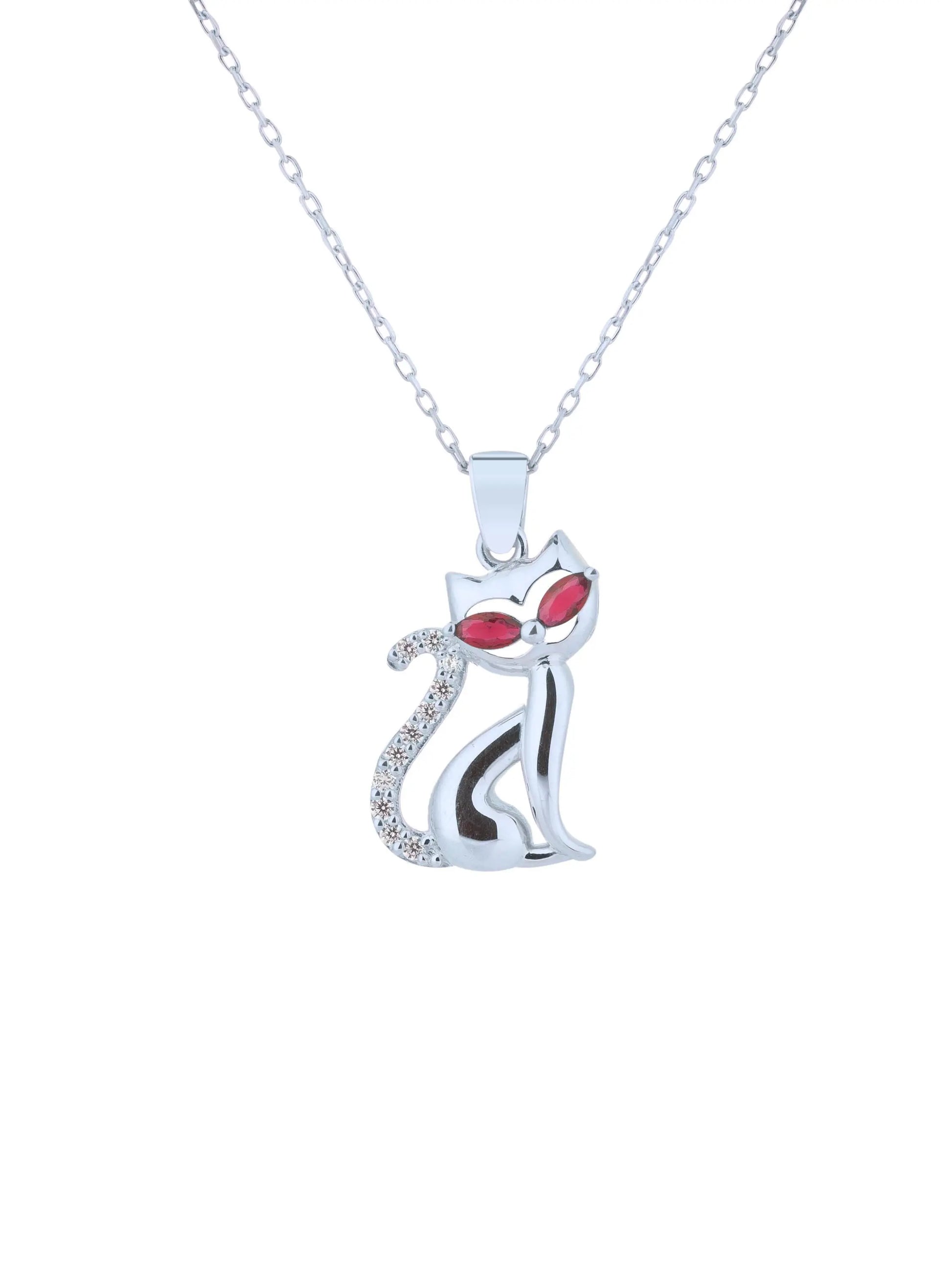 Birthstone Cat Necklace Silver Animal Pendant Marquise Cut Personalized Pet Jewelry Minimalist Lovers Gift