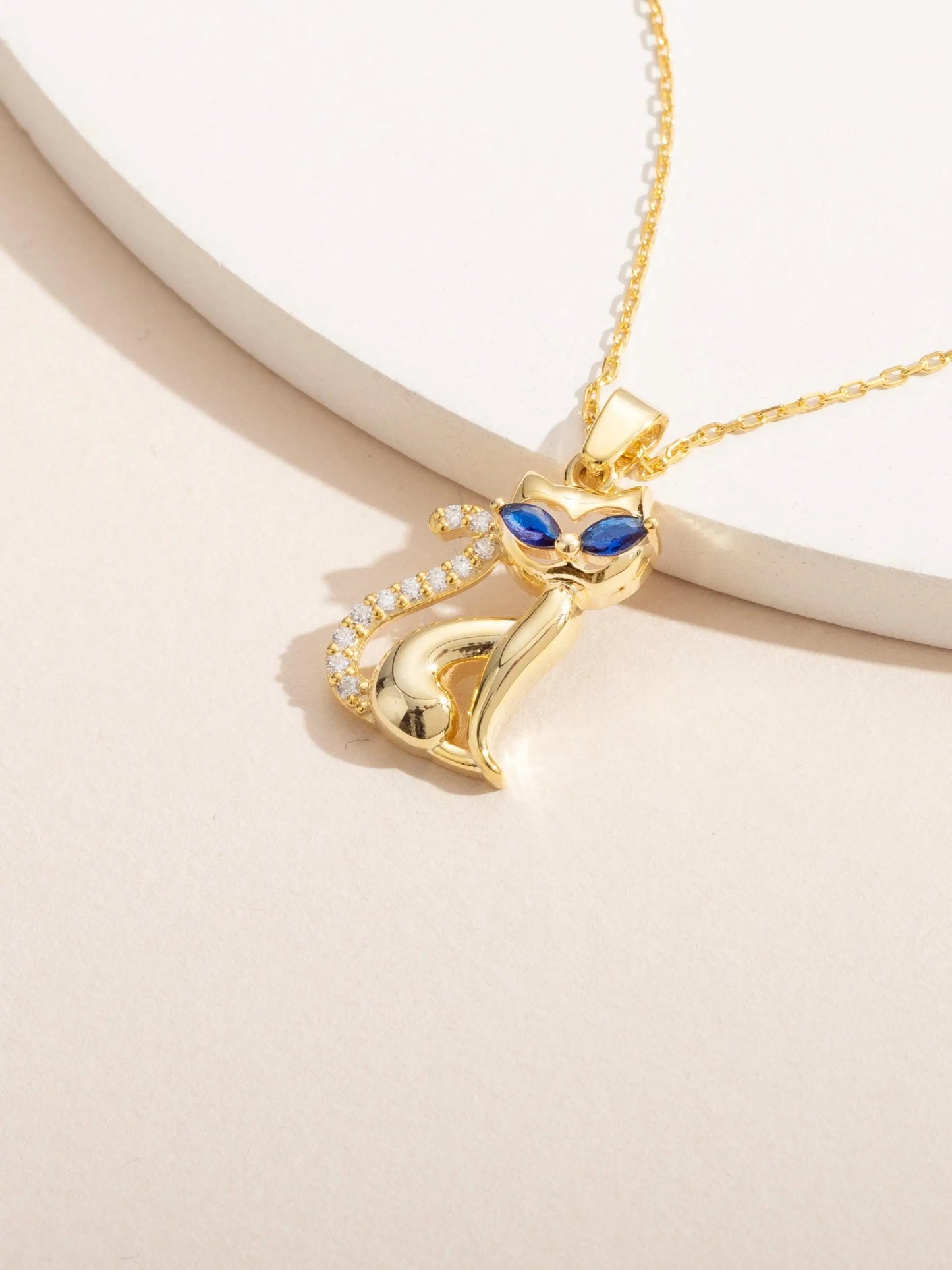 Birthstone Cat Necklace Silver Animal Pendant Marquise Cut Personalized Pet Jewelry Minimalist Lovers Gift