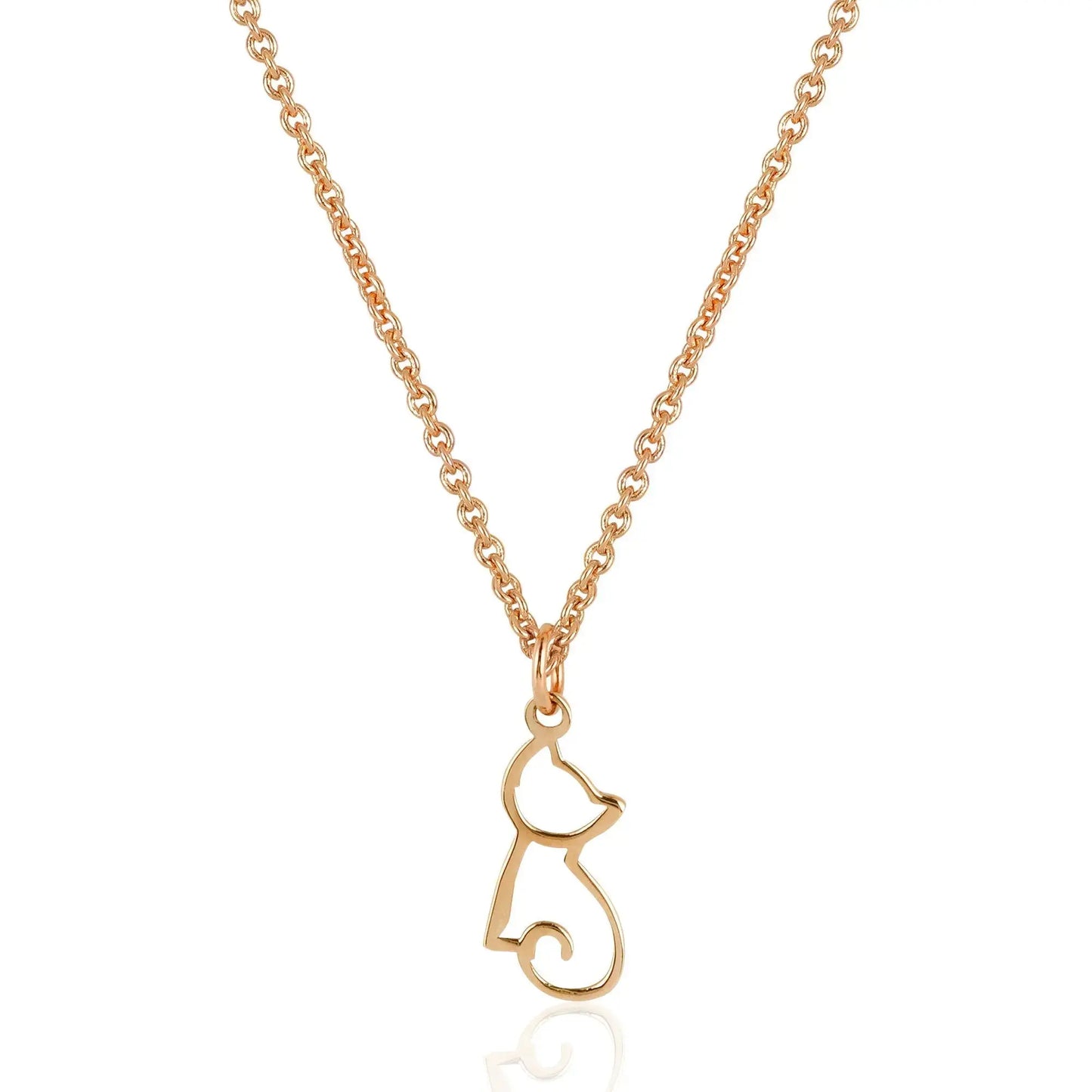 Rose gold necklace featuring a minimalist cat pendant 14K solid gold design