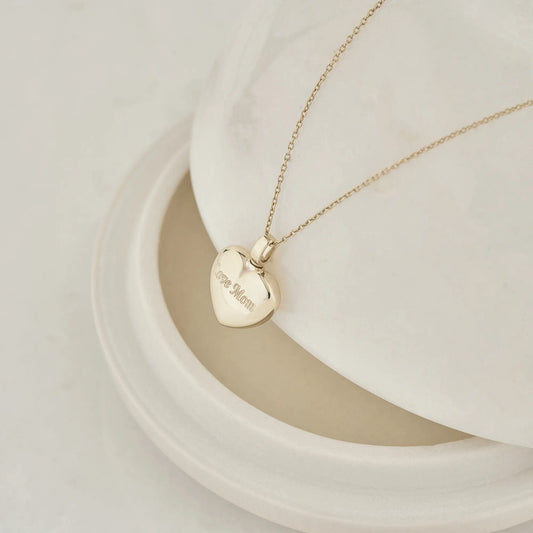 Cremation Urn Heart Necklace Personalized for Ashes Pendant 14K Solid Gold Memorial Pet