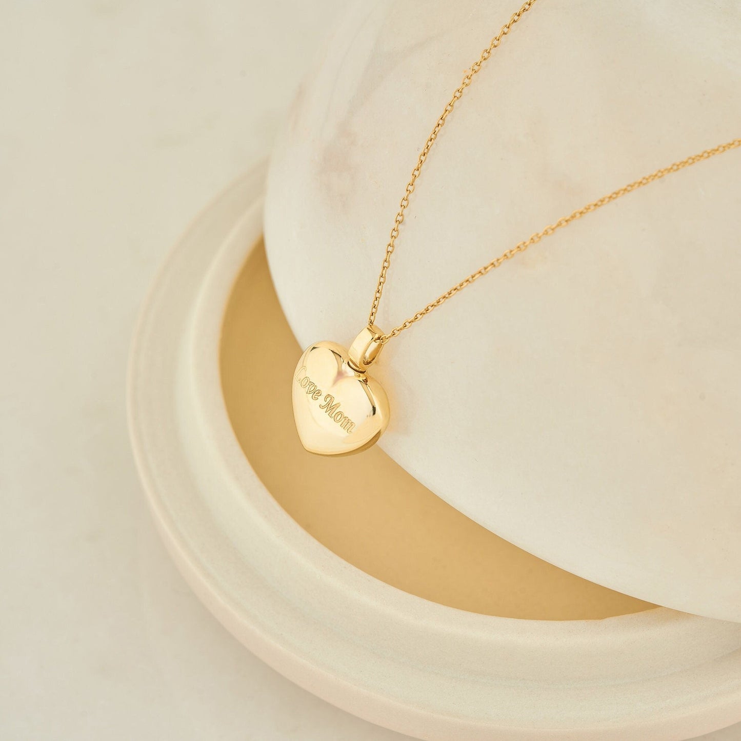 Cremation Urn Heart Necklace Personalized for Ashes Pendant 14K Solid Gold Memorial Pet