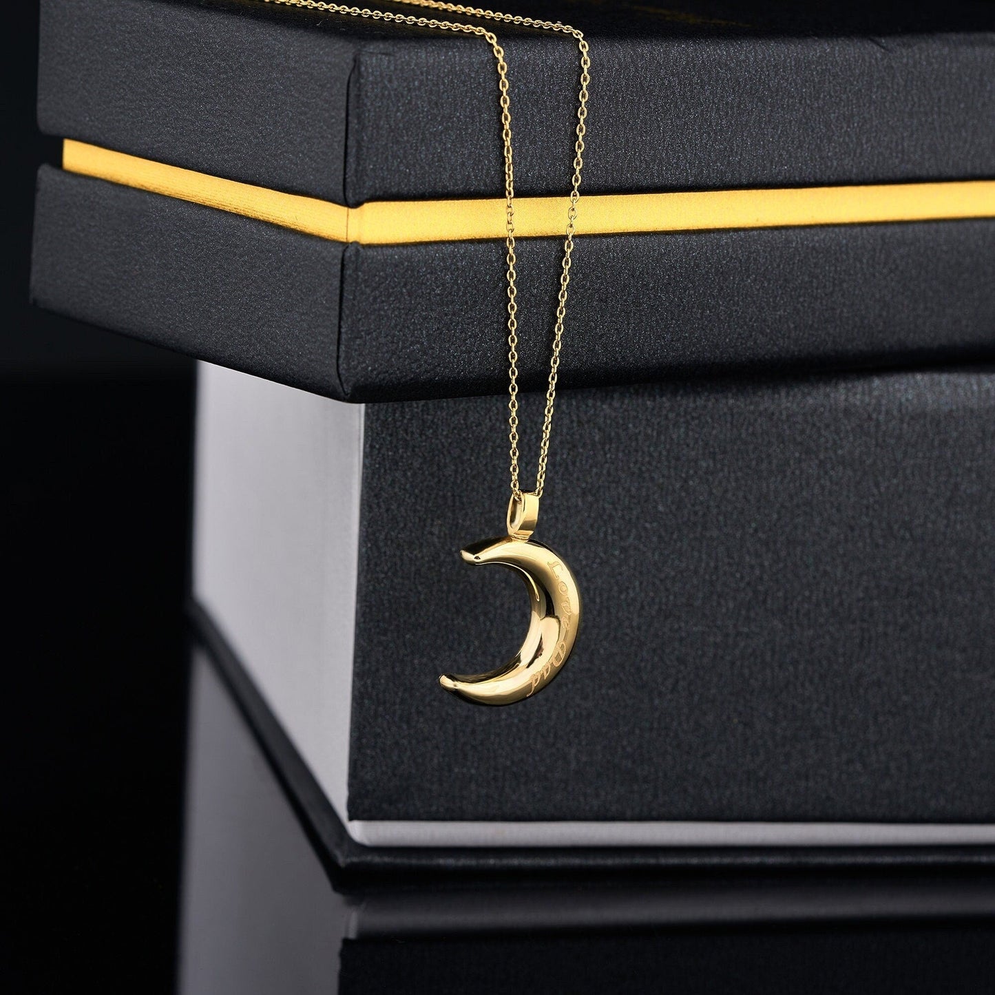 Crescent Moon Urn Necklace for Ashes 14K Gold Cremation Mom&Dad Loss Pendant Pet Memorial