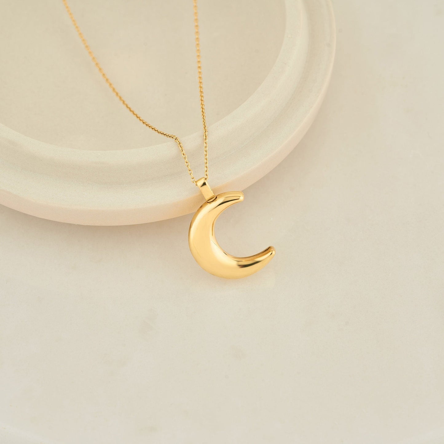 Crescent Moon Urn Necklace for Ashes 14K Gold Cremation Mom&Dad Loss Pendant Pet Memorial