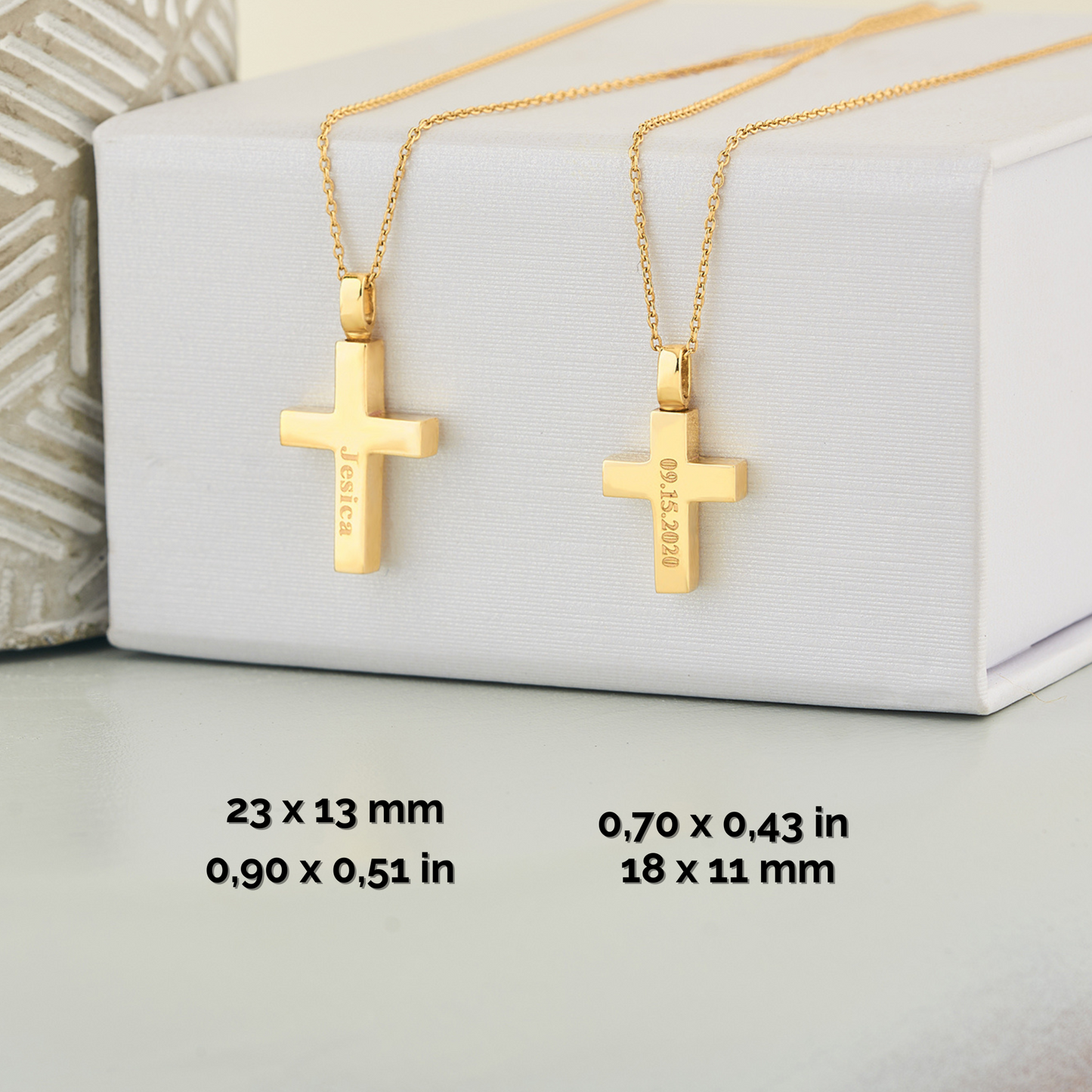 Gold Cross Urn Pendant Shown with Chain