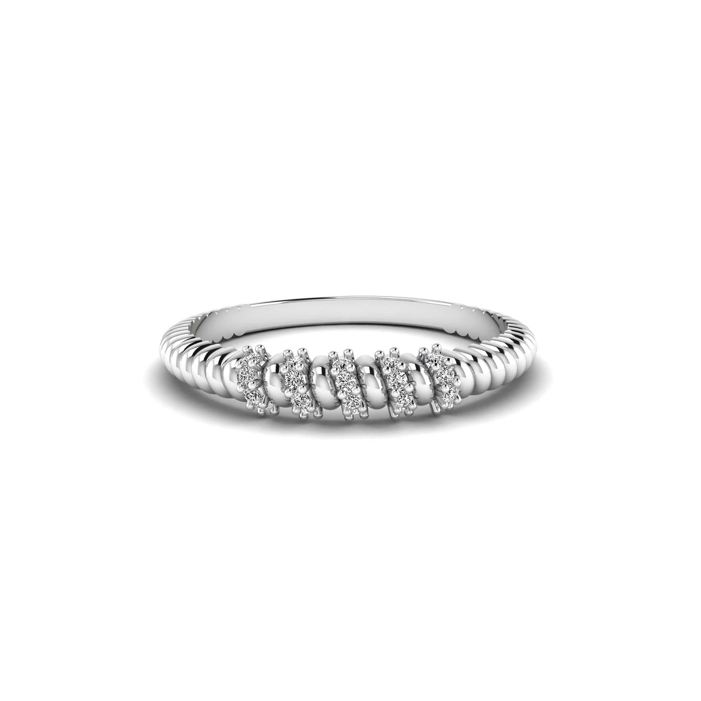 CZ Diamond Ring 14K Twisted Rope Dainty Minimalist Jewelry Thin Wedding Band Promise for Her Engagement