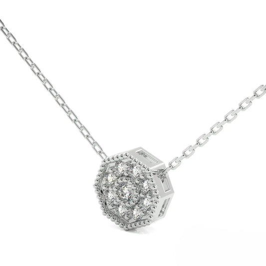 Silver octagonal pendant with diamond accents on a delicate chain floral diamond necklace