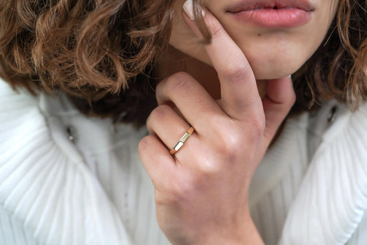 Geometric Design Ring Bolt Shape Octagon 14K Solid Gold Ring,Dainty Gift for Girlfriend Her