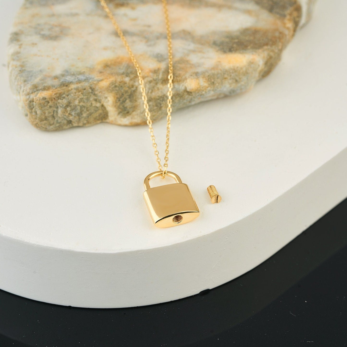 Gold Padlock Urn Necklace for Ashes Personalized 14K Lock Mom & Dad Loss Memorial Pet