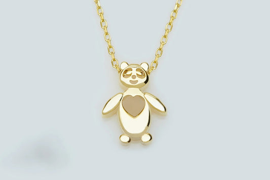 14k Gold Panda Necklace Dainty Tiny Bear Pendant in Solid Minimalist Animal Jewelry for Kids Girls or Gift Children