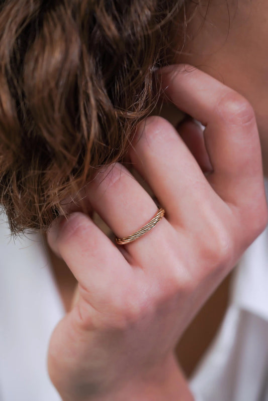 Gold Twist Ring Braided Twisted Rope Band Wedding Minimalist Stacking 14k Solid Unique Gift for Her Promise