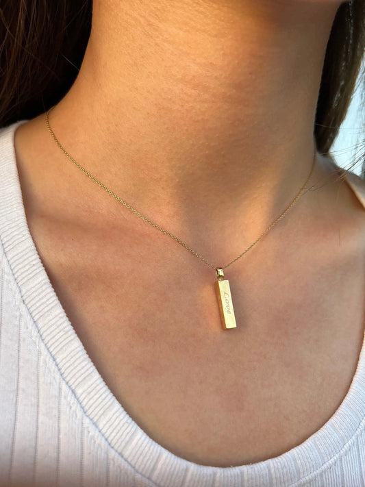 Solid Gold Bar Pendant Necklace on Delicate Chain for Cremation Urn and Ashes