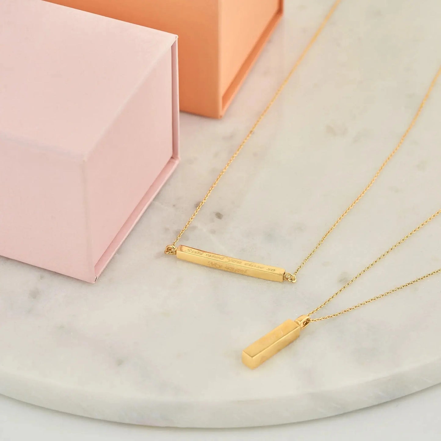 Elegant solid gold bar urn necklaces with thin chains for ashes remembrance