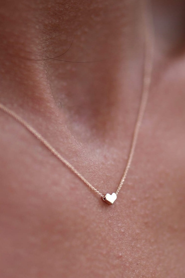 Heart Necklace 14K Gold | Solid Pendant | Engraved initial | Dainty | Bridesmaid Gift