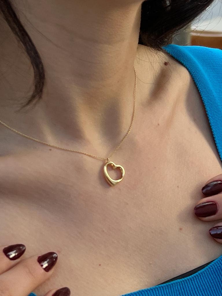 14K Solid Gold heart-shaped pendant necklace on delicate chain, perfect gift for her