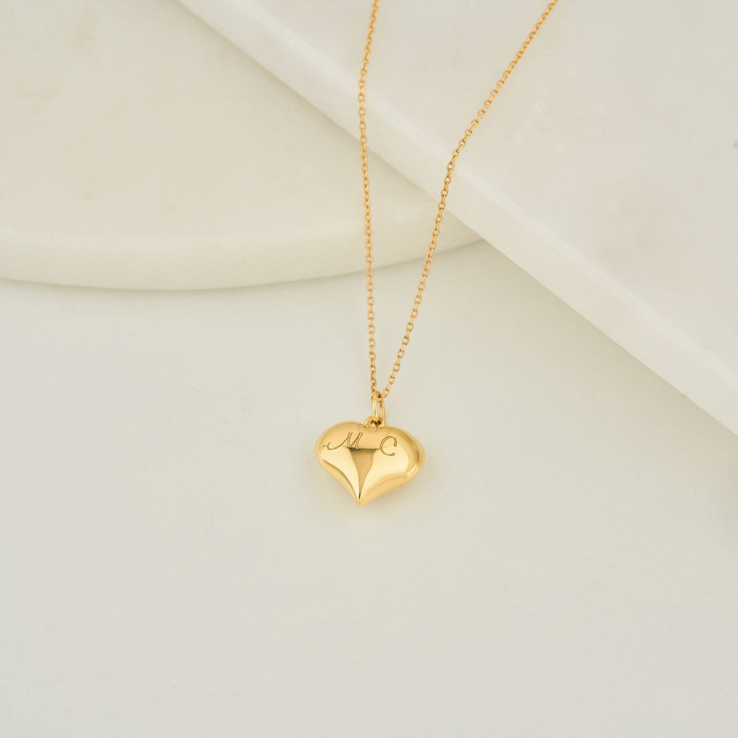 14K Gold Heart Necklace, Personalized Heart Necklace, Dainty Gold Heart Necklace, Solid Gold Necklace, Handmade Jewelry, Mothers Day Gift