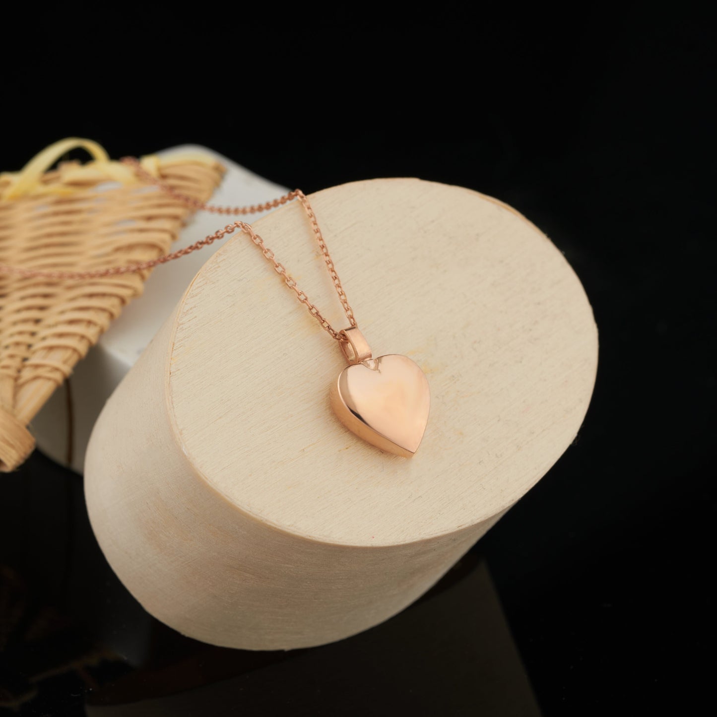 Rose gold heart pendant necklace on delicate chain for solid gold mom and dad heart urn