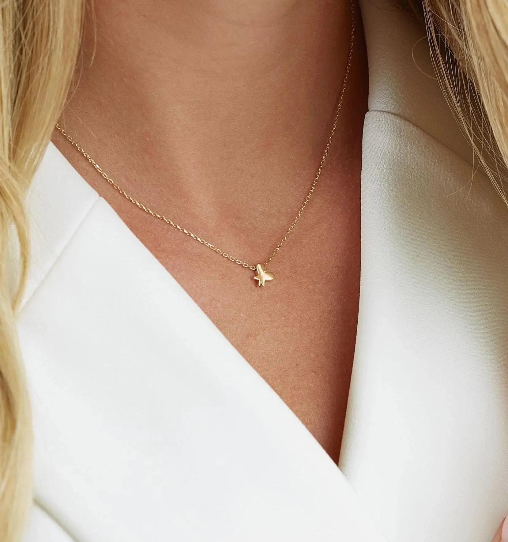 14k Gold Butterfly Necklace | Dainty Minimalist Animal Jewelry | Perfect Christmas or 16th Birthday Gift