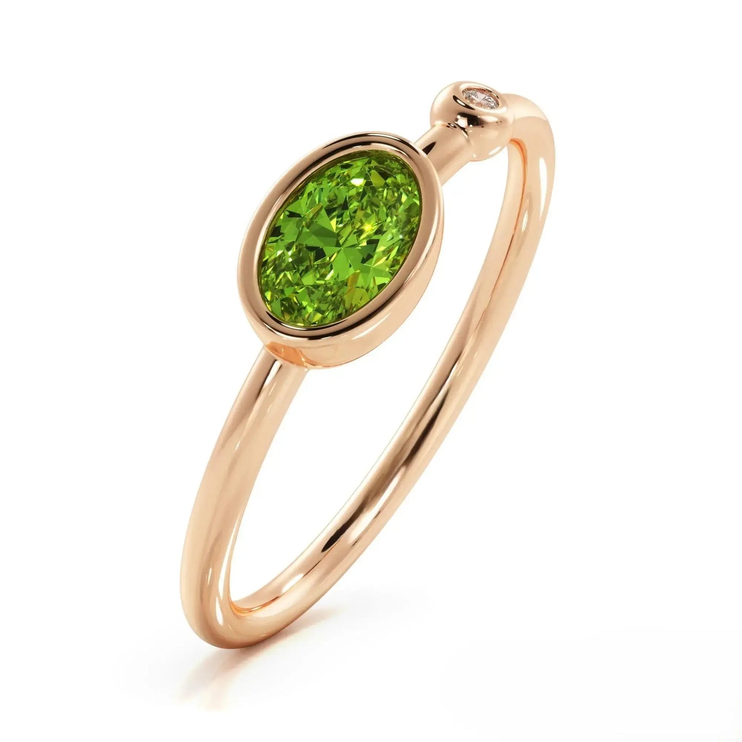 Rose gold peridot ring with oval peridot gemstone, elegant August birthstone design
