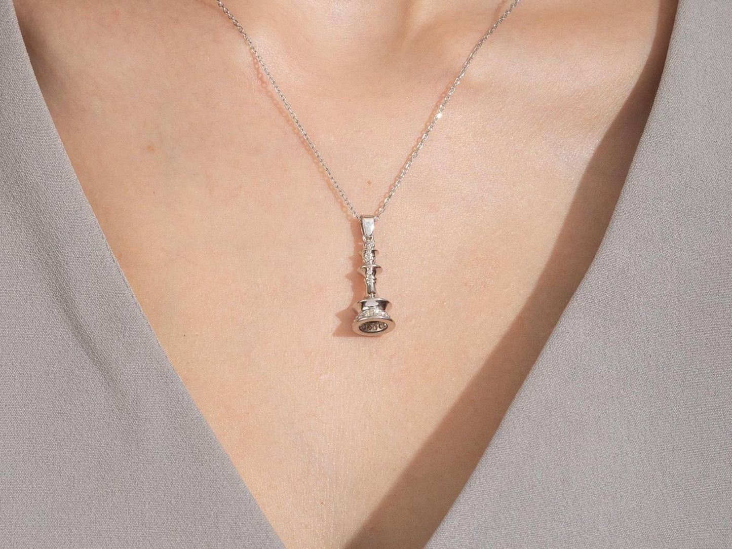 Sterling Silver Chess Necklace Queen Piece Pendant 3D Jewelry for Players Queen’s Gambit Gift Lovers Master Accessory
