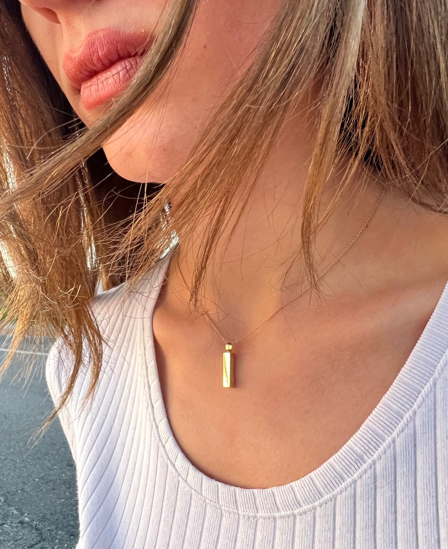 Solid Gold Bar Cremation Urn Necklace 14K for Ashes Pet Loss Ash Holder