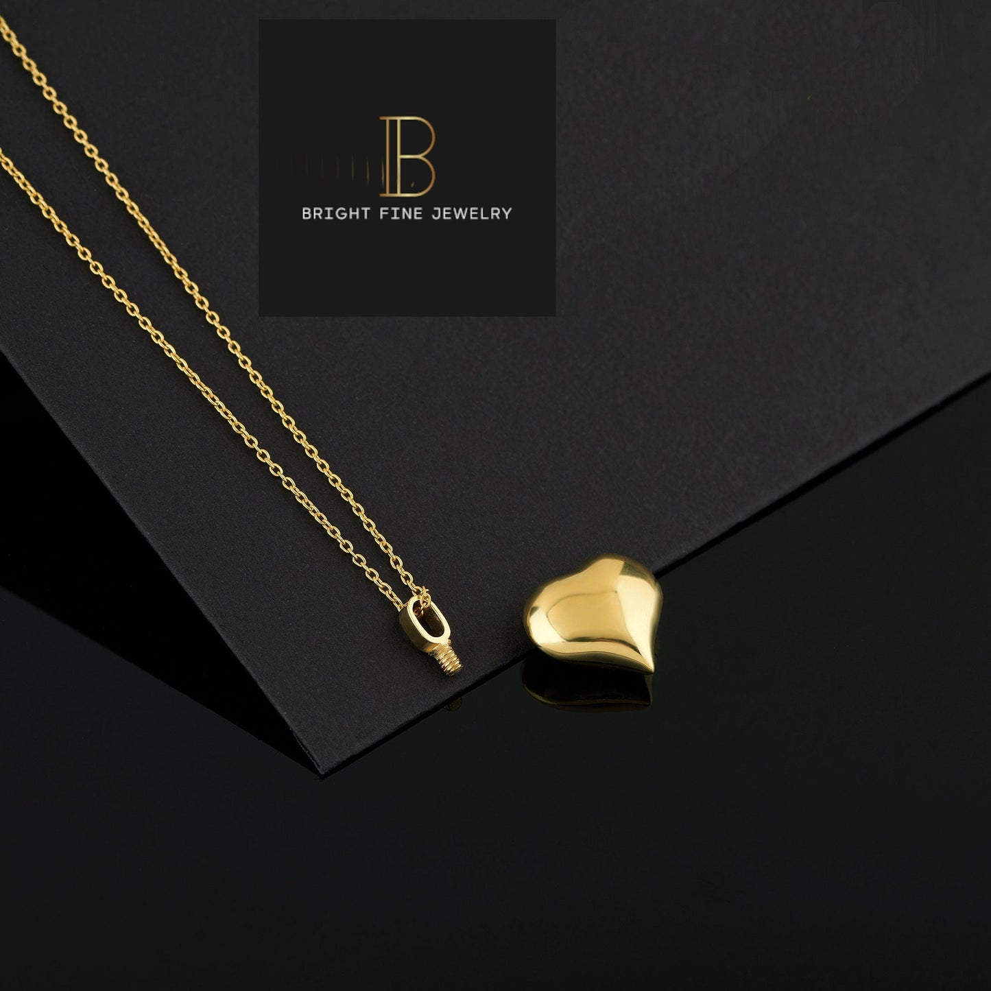 Gold heart pendant on a delicate chain necklace for Dad Mom ashes holder pendant