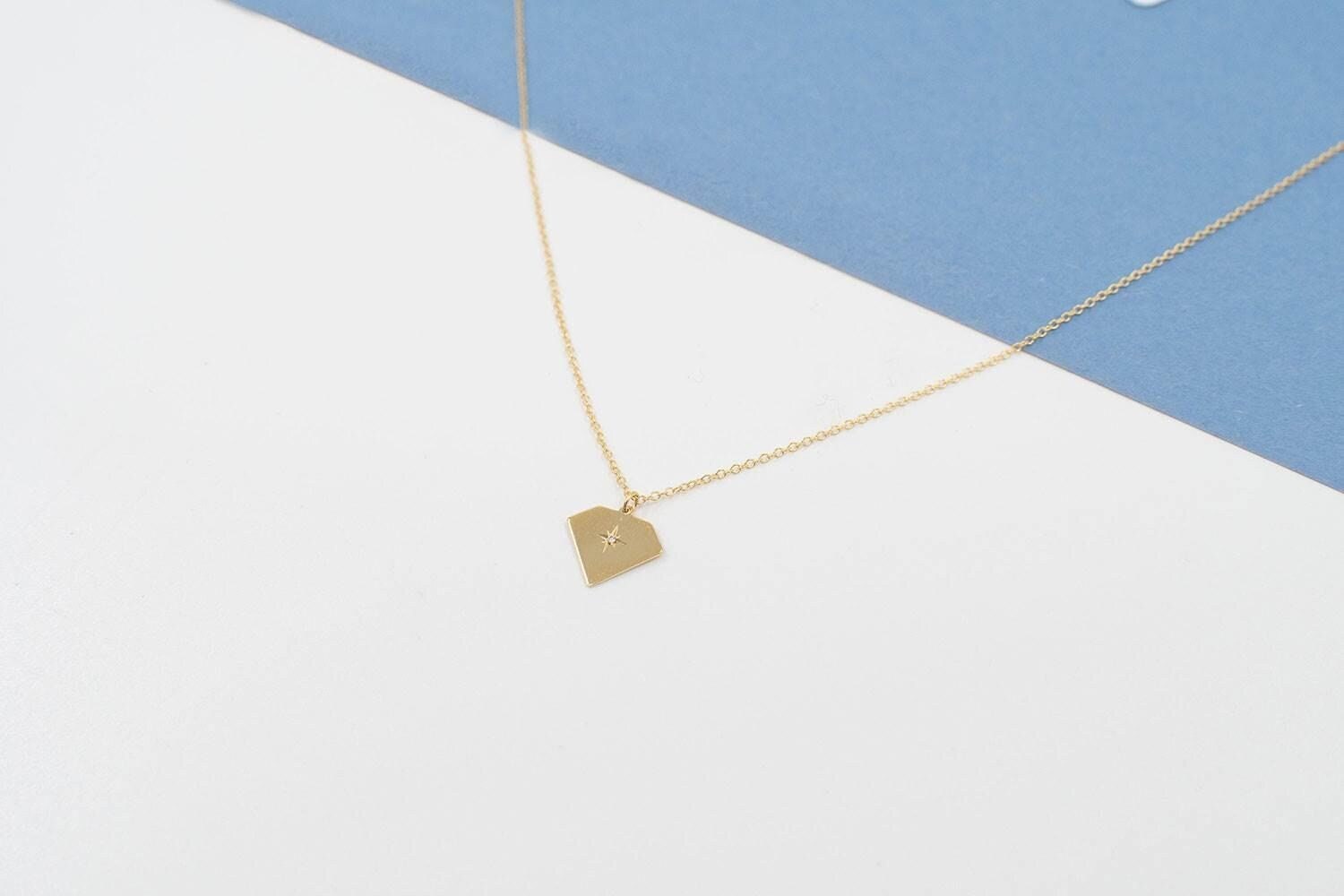14K Diamond Necklace Solid Gold Tiny Pendant Minimalist Everyday Real Christmas Gift for Her