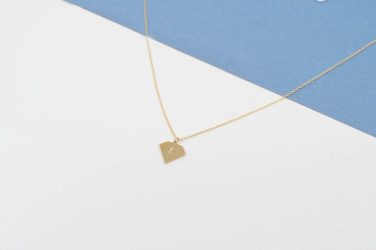 14K Diamond Necklace Solid Gold Tiny Pendant Minimalist Everyday Real Christmas Gift for Her