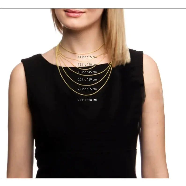 Diagram illustrating necklace chain lengths in inches and centimeters for Tear Drop Urn Necklace