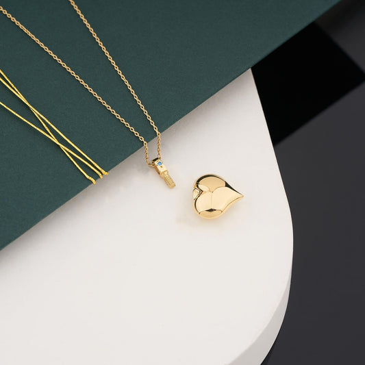 14K Gold heart urn necklace on delicate chain, personalized cremation jewelry Christmas gift