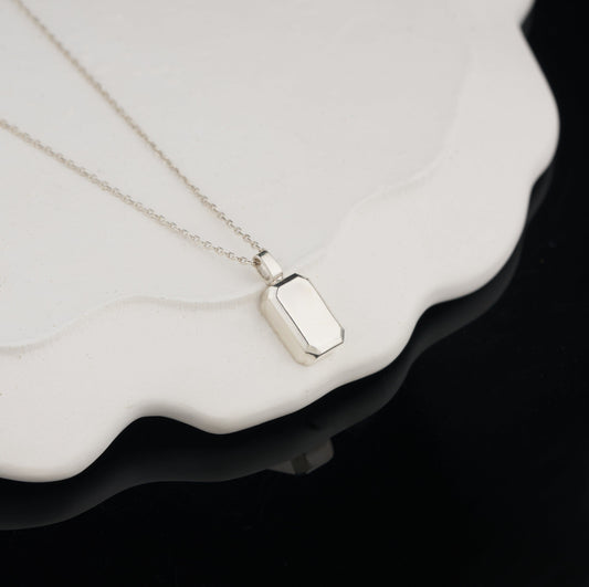 14K Gold Octagon Urn Necklace Dog Tag Cremation Pendant Baguette Personalized Memorial Jewelry Keepsake