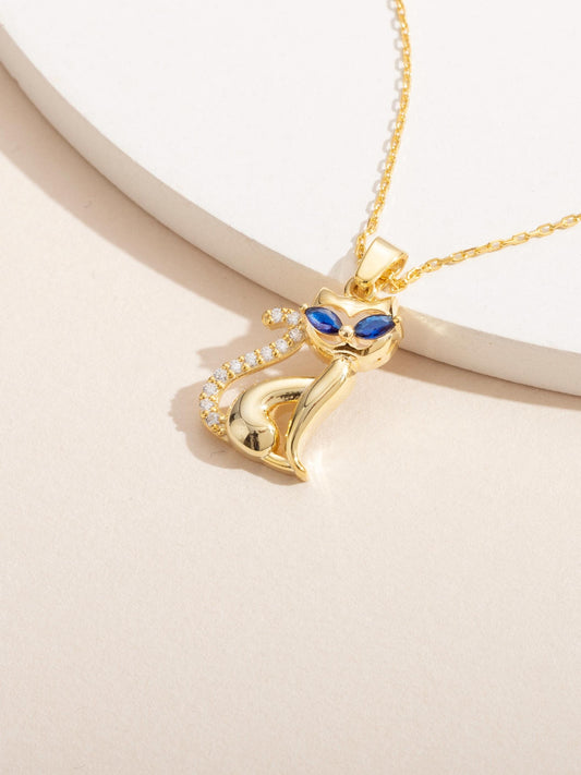 Birthstone Cat Necklace Silver Animal Pendant Marquise Cut Personalized Pet Jewelry Minimalist Lovers Gift