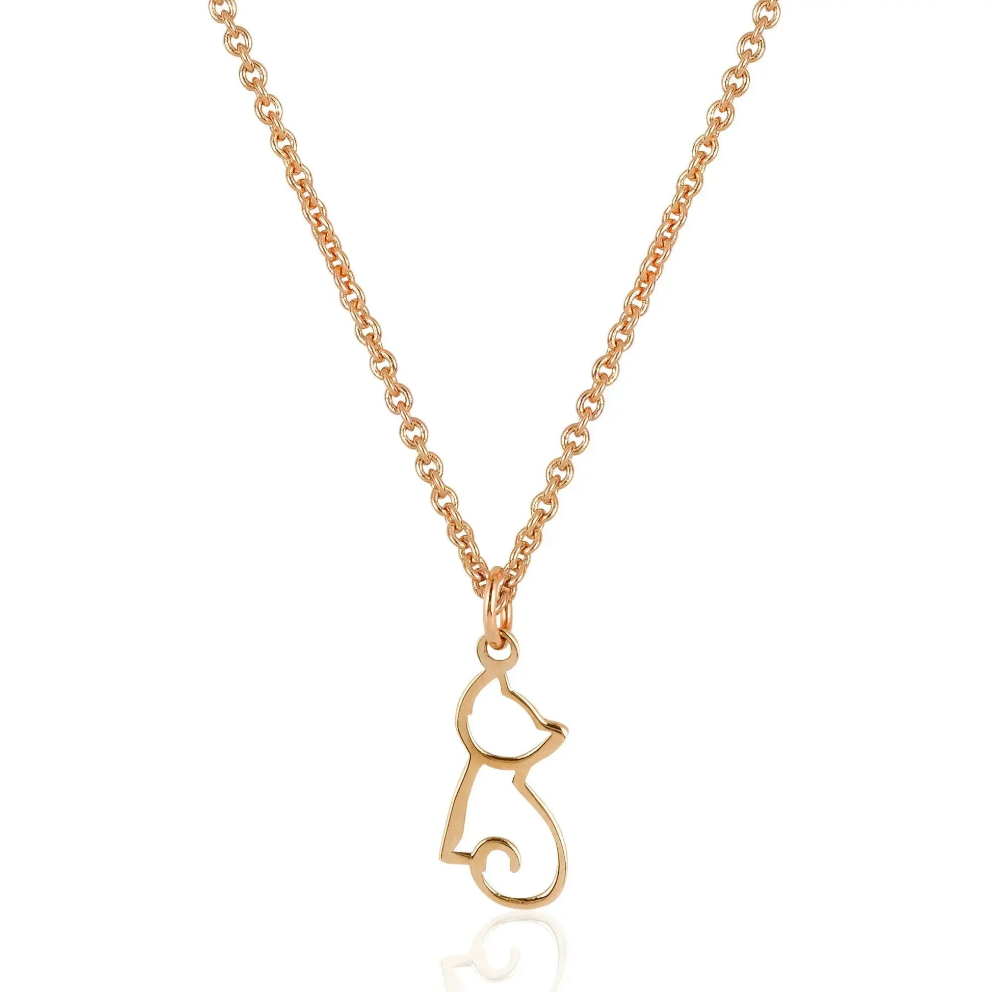 Rose gold necklace featuring a minimalist cat pendant 14K solid gold design