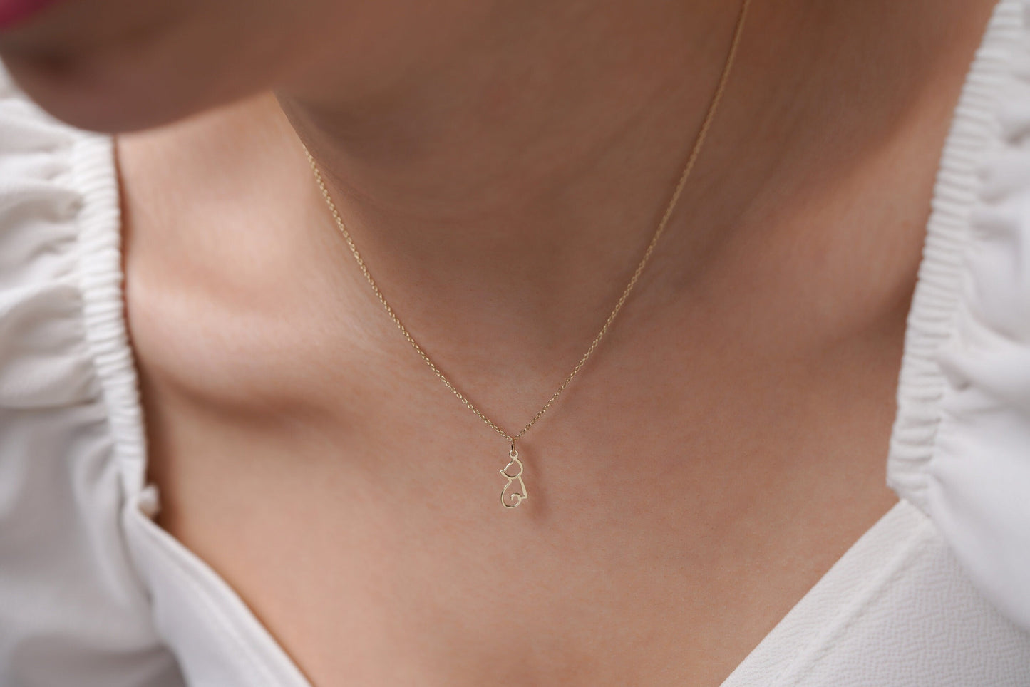 Cat Pendant 14K Solid Gold | Dainty Necklace | Themed Gift | Charm | Lovers | Memorial