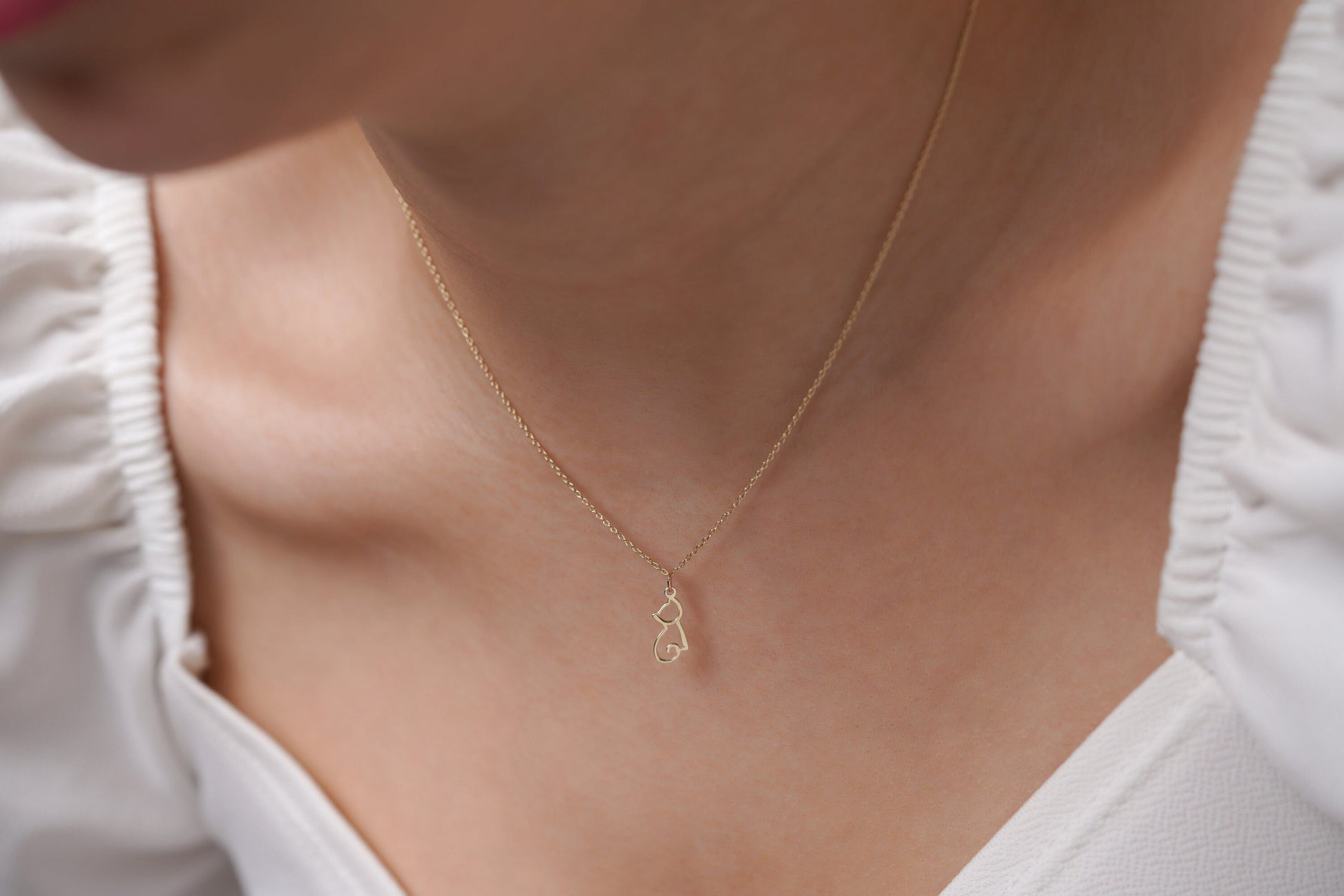 Cat Pendant 14K Solid Gold | Dainty Necklace | Themed Gift | Charm | Lovers | Memorial