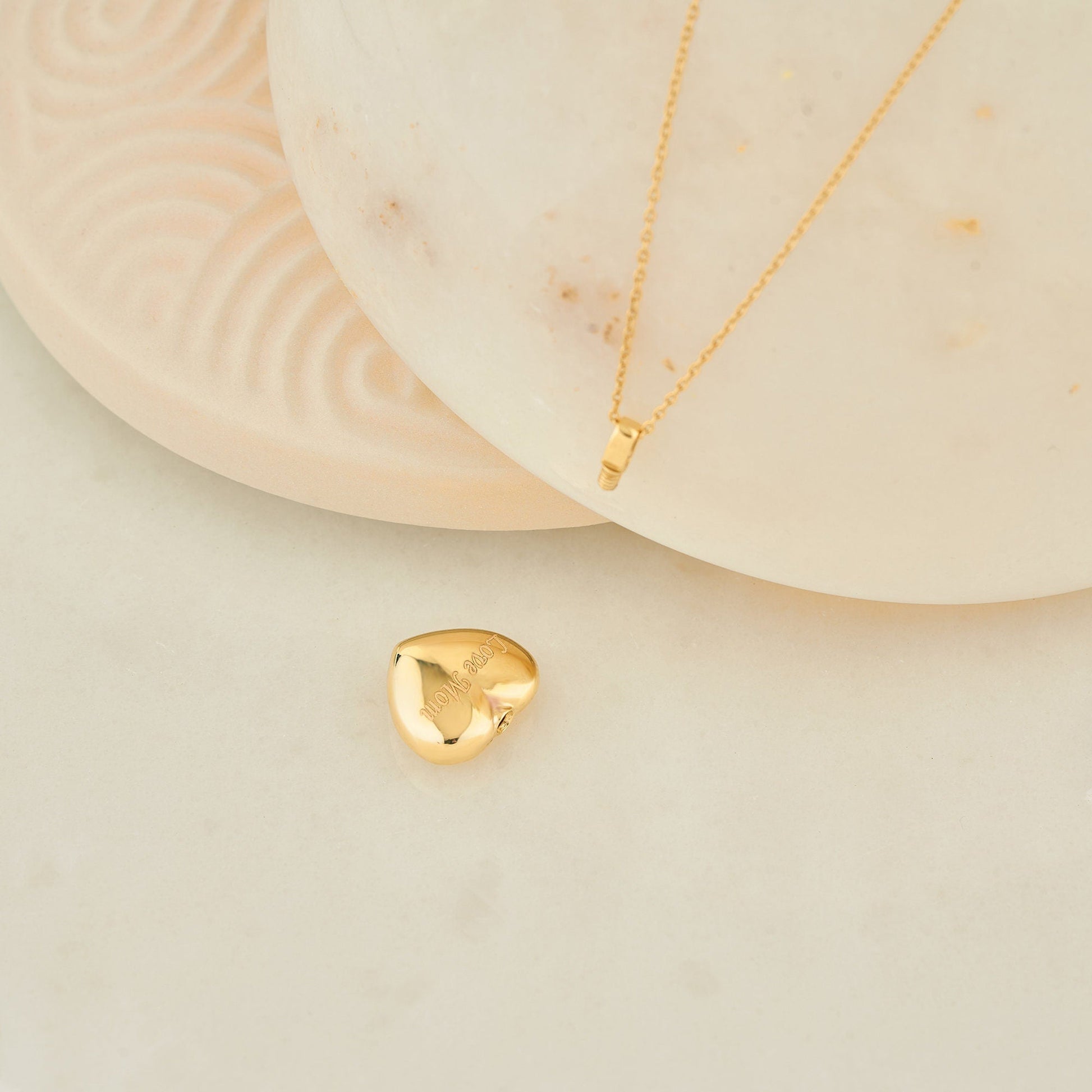 Cremation Urn Heart Necklace Personalized for Ashes Pendant 14K Solid Gold Memorial Pet