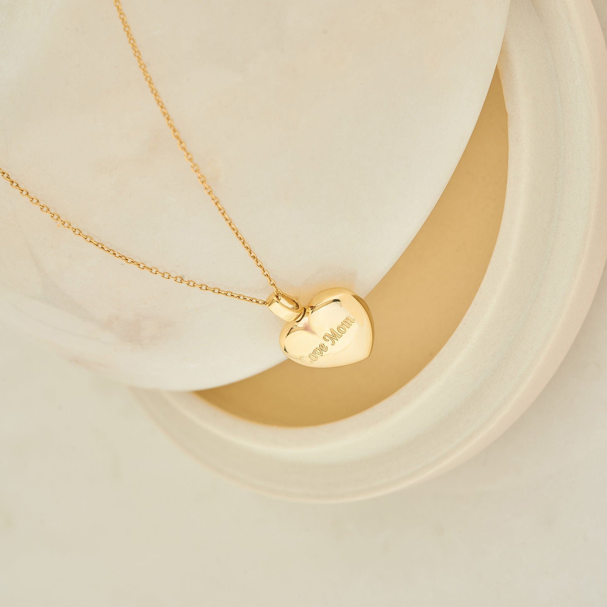 Cremation Urn Heart Necklace Personalized for Ashes Pendant 14K Solid Gold Memorial Pet