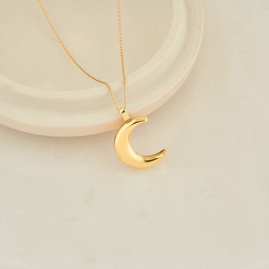 Crescent Moon Urn Necklace for Ashes 14K Gold Cremation Mom&Dad Loss Pendant Pet Memorial