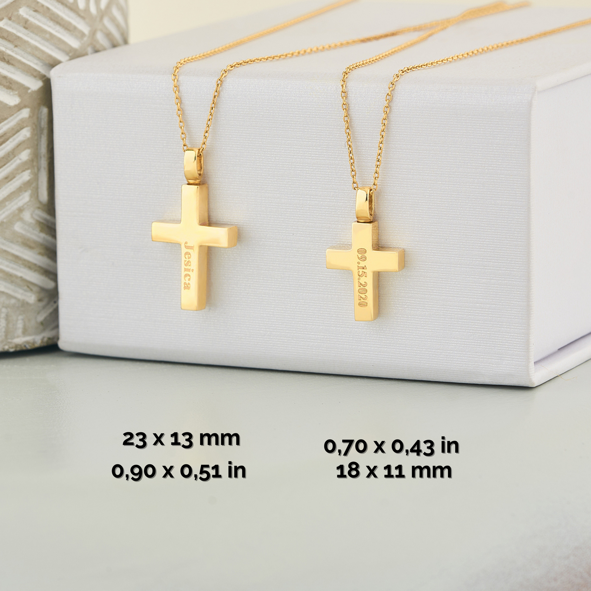Gold Cross Urn Pendant Shown with Chain