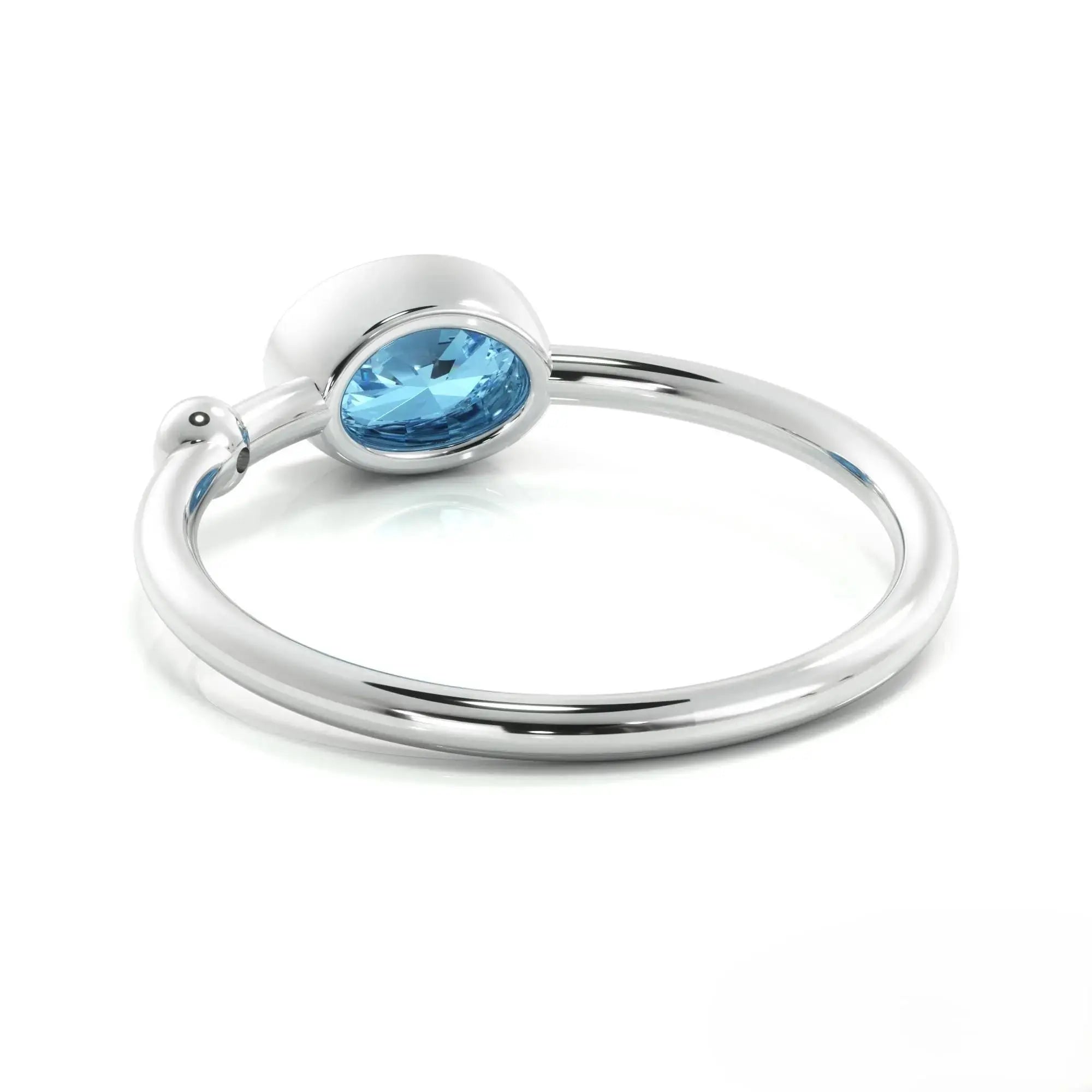 Elegant Silver Ring with Oval London Blue Topaz Gemstone in Bezel Setting