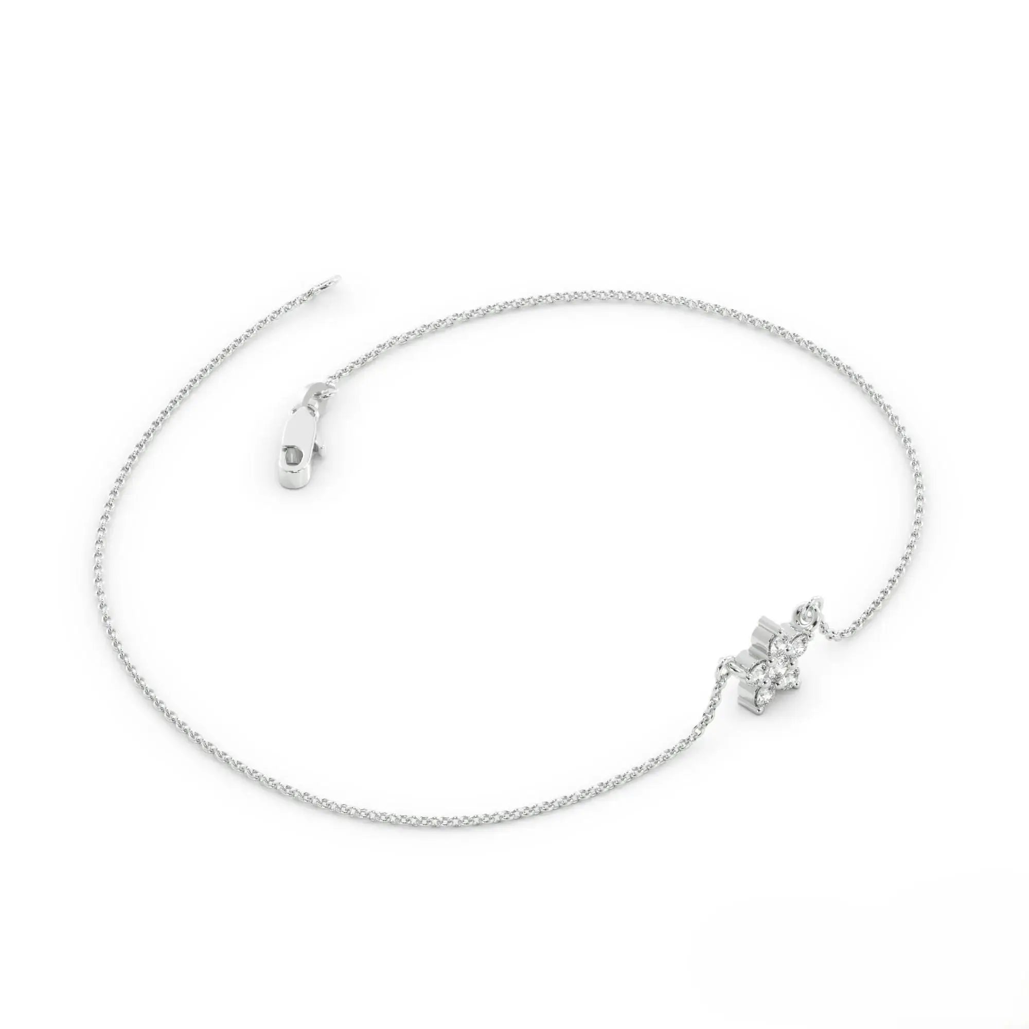 Delicate silver chain necklace with crystal accent alongside 14k Gold Floral Diamond Bracelet