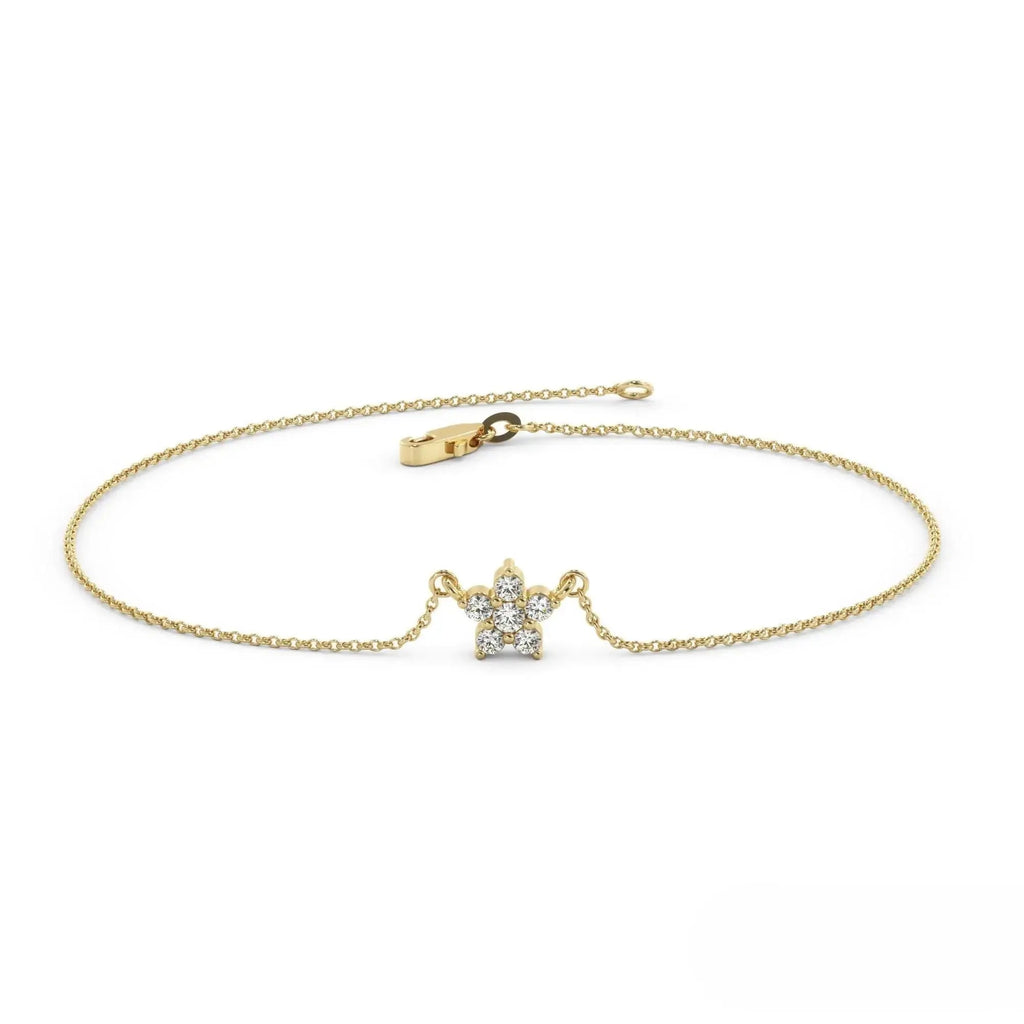 Delicate 14k Gold Floral Diamond Bracelet with a star charm for elegant gifting