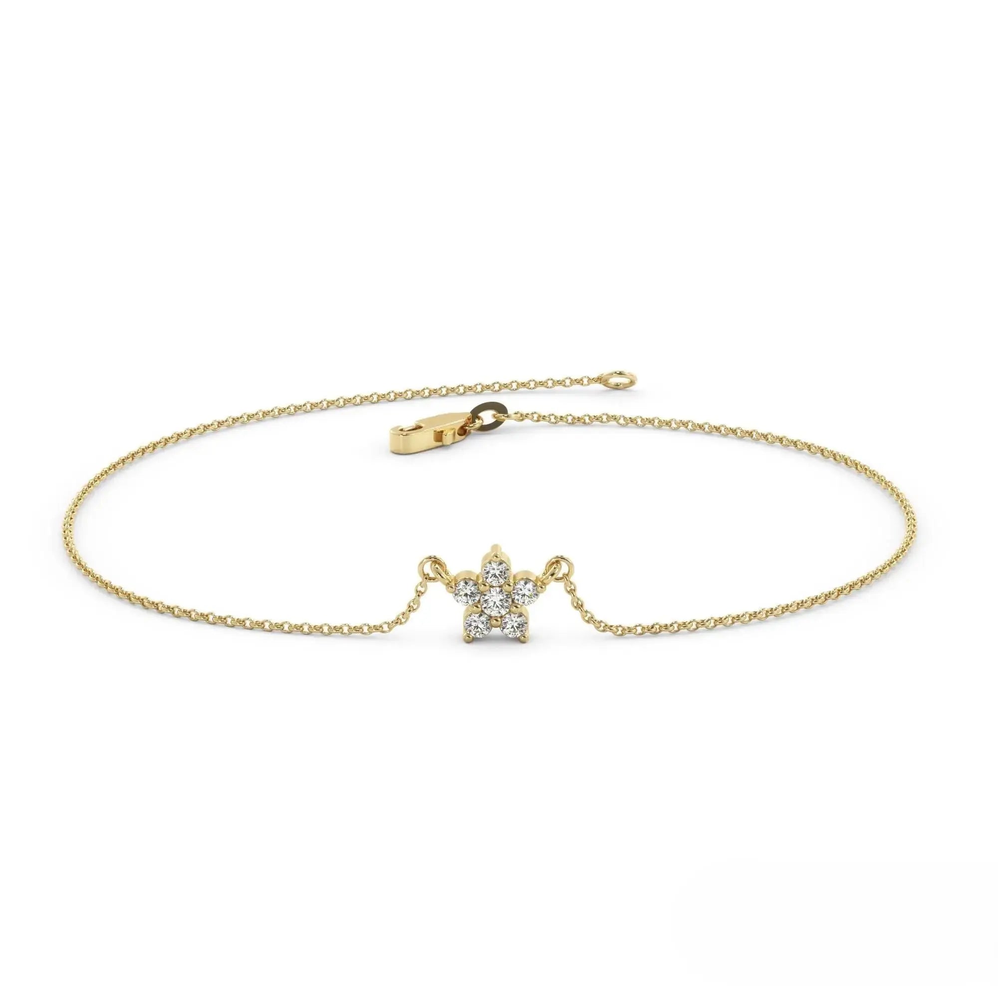 Delicate 14k Gold Floral Diamond Bracelet with a star charm for elegant gifting
