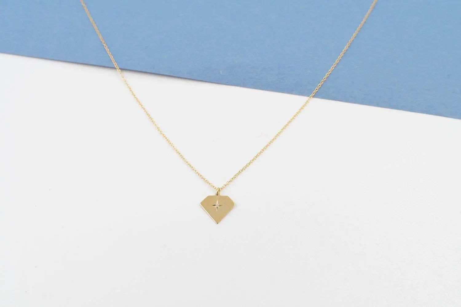 14K Diamond Necklace Solid Gold Tiny Pendant Minimalist Everyday Real Christmas Gift for Her